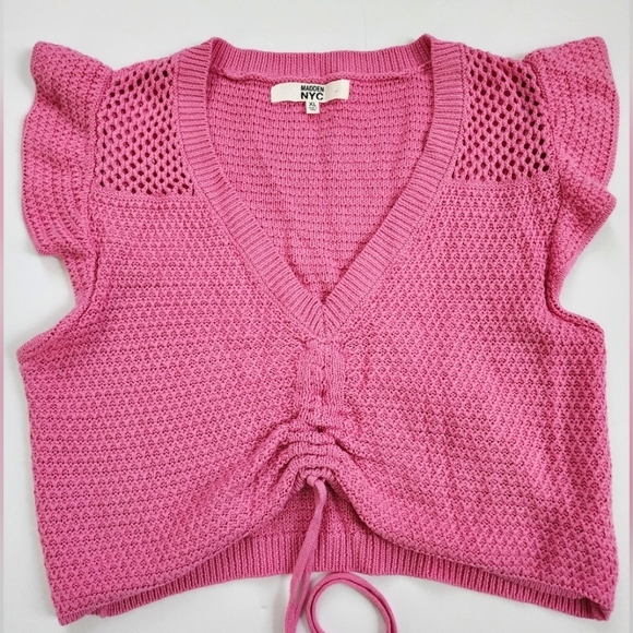 🧶Madden NYC Bright Pink Knit Adjustable Flutter Crochet Womens Top, sz XL - Picture 2 of 16